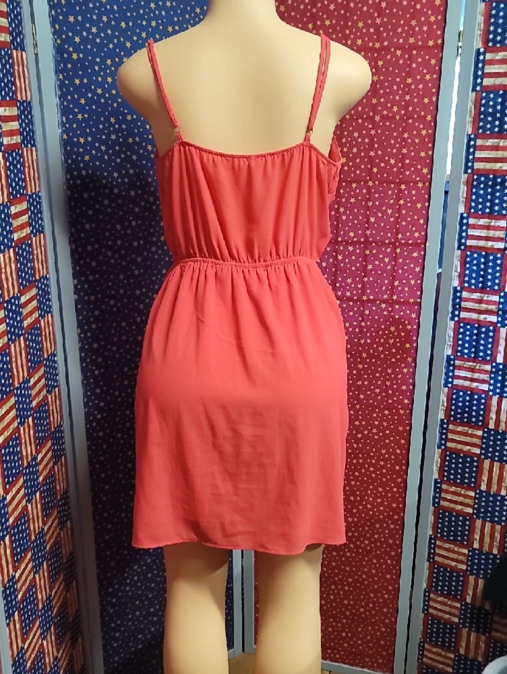 Coral Wrap Front Spaghetti Strap Dress - Picture 3 of 3